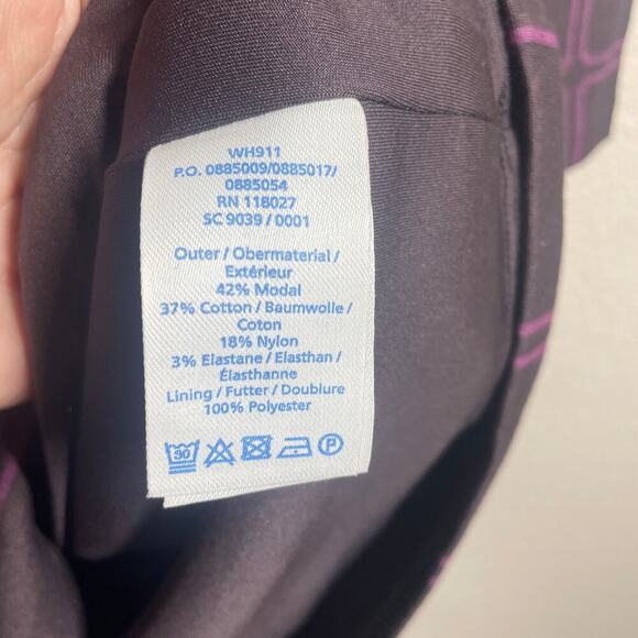 Boden 6 Eliza Ponte Sheath Dress Purple Windowpane Cotton V Neck Long Sleeves - Picture 8 of 11